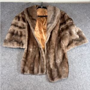 Vintage 90s Faux Fur Stole Wrap Womens Large Brown Shawl Cardigan Relaxed Fit